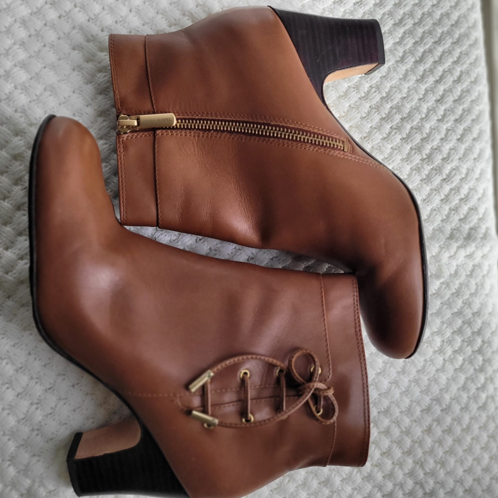 Taryn Rose Tan Ankle Boots with Gold Accents